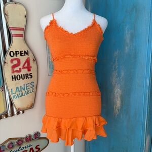 Olivaceous Orange Smocked Ruffle Mini Dress